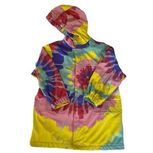 Vintage Lands’ End Colorful Tie-Dye Kids Raincoat Jacket size 4 hooded